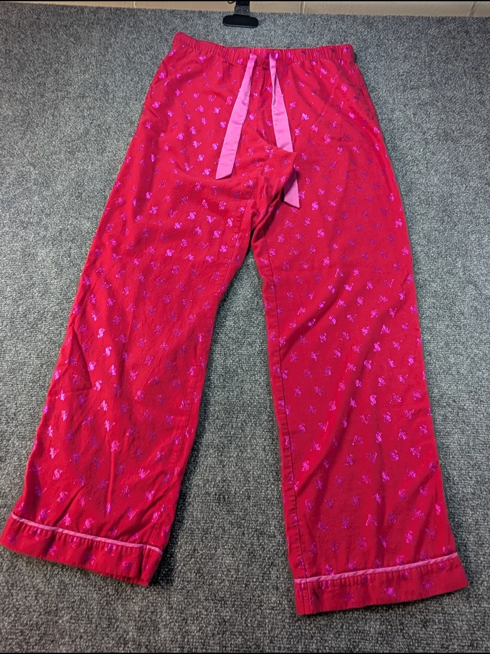 Victoria's Secret Women’s Small Red Sleep Pants with Satin Tie Glitter Logos